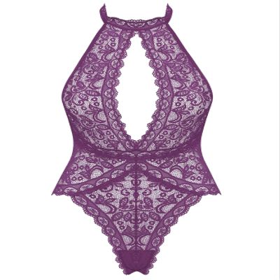 Amorbella One Piece Lingerie for Women Lace Teddy Snaps on Bodysuit(Purple,XXL)