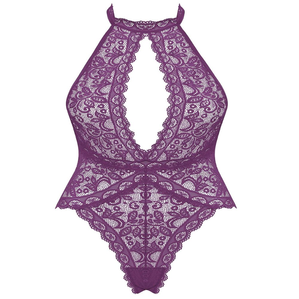 Amorbella One Piece Lingerie for Women Lace Teddy Snaps on Bodysuit(Purple,XXL)