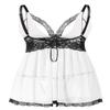 Donnalla Women Plus Size Lingerie Set Sexy Lace Babydoll Lingerie Dress Chemise Sleepwear with Thong, White, M view 3