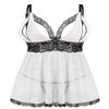 Donnalla Women Plus Size Lingerie Set Sexy Lace Babydoll Lingerie Dress Chemise Sleepwear with Thong, White, XL view 1