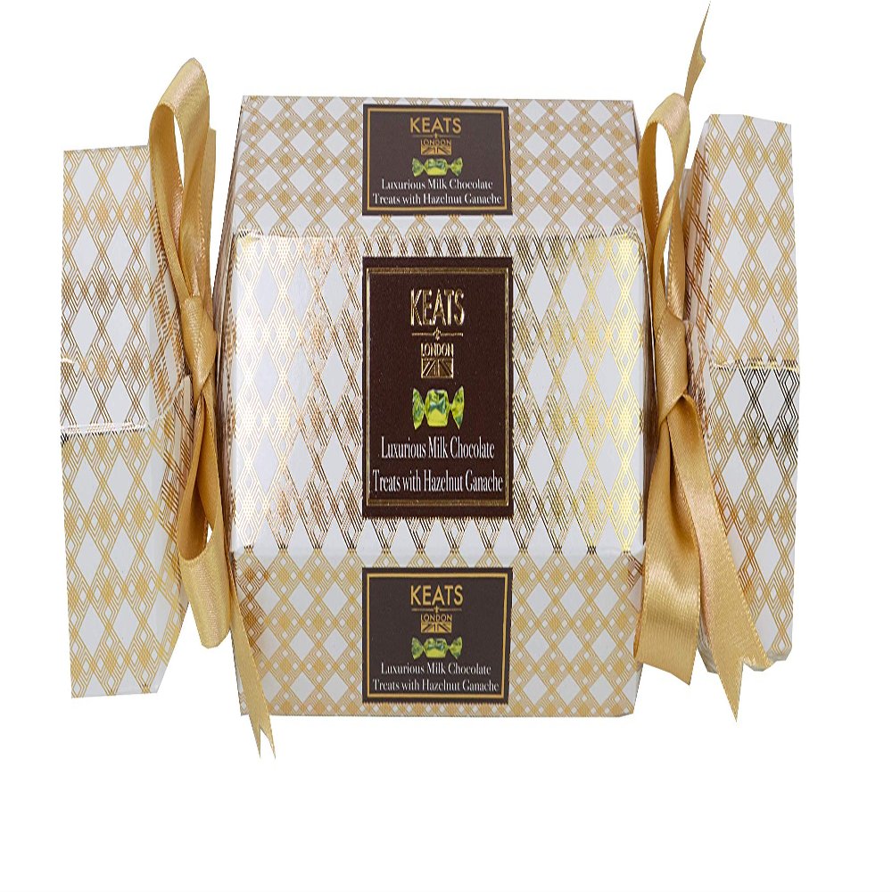 Keats Chocolatier Milk Chocolate Hazelnut Christmas Cracker Gift Ribbon 150gr