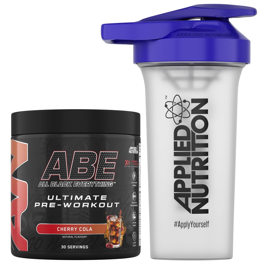 Applied Nutrition Bundle ABE Pre Workout 375g + 700ml Protein Shaker | All Black Everything Pre Workout Powder, Energy & Physical Performance with Creatine, Beta Alanine (Cherry Cola)