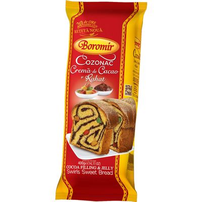 Boromir Cozonac Brioche Cocoa Filling & Jelly Swirls Sweet Bread & Easter Cake 400gr