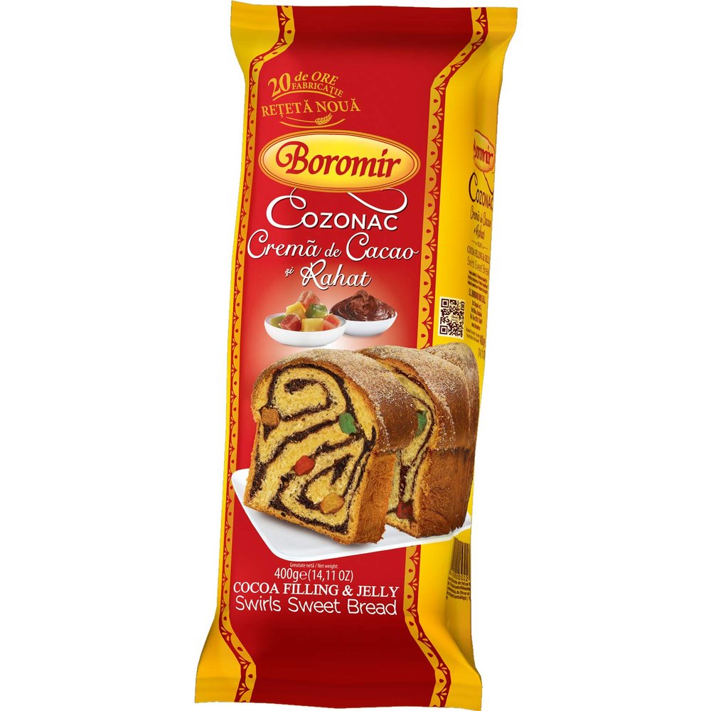 Boromir Cozonac Brioche Cocoa Filling & Jelly Swirls Sweet Bread & Easter Cake 400gr