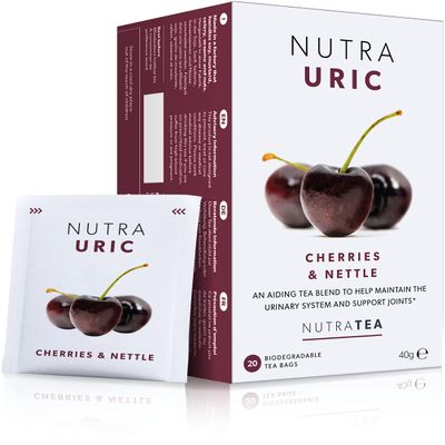 Nutra Tea NUTRAURIC - Uric Acid Tea | Kidney Support Tea & Uric Acid Cleanse - Containing Natural Cherry, Nettle & Turmeric - 120 Individually Wrapped Bags - Herbal Infusion (6 Pack)