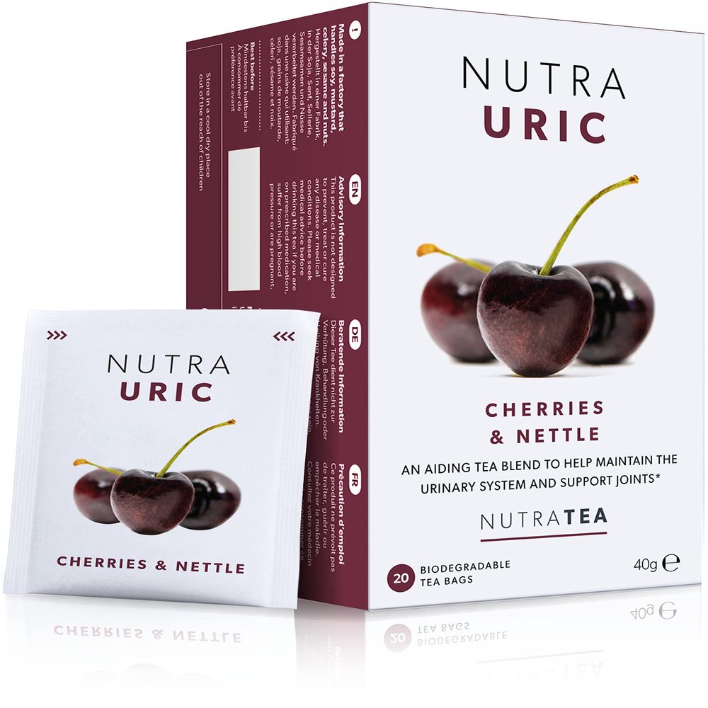 Nutra Tea NUTRAURIC - Uric Acid Tea | Kidney Support Tea & Uric Acid Cleanse - Containing Natural Cherry, Nettle & Turmeric - 120 Individually Wrapped Bags - Herbal Infusion (6 Pack)