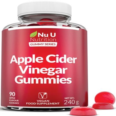 Apple Cider Vinegar Gummies with the Mother 1000mg - 90 Vegan ACV Gummies with Vitamin C, B12, B6, Folic Acid, Pomegranate & Beetroot - Gelatine Free - Made in the UK - Nu U Nutrition