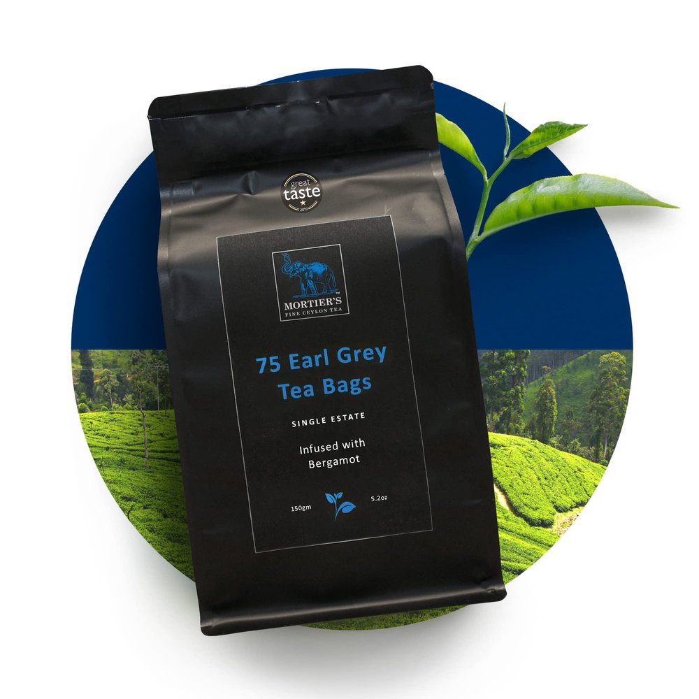 Mortiers Earl Grey, Premium Black Tea with Bergamot Oil, Pure and Unblended Ceylon Tea, Handpicked and Traditionally Made in Sri Lanka, 150 Grams, 75 Earl Grey Tea Bags - Mortiers Tea