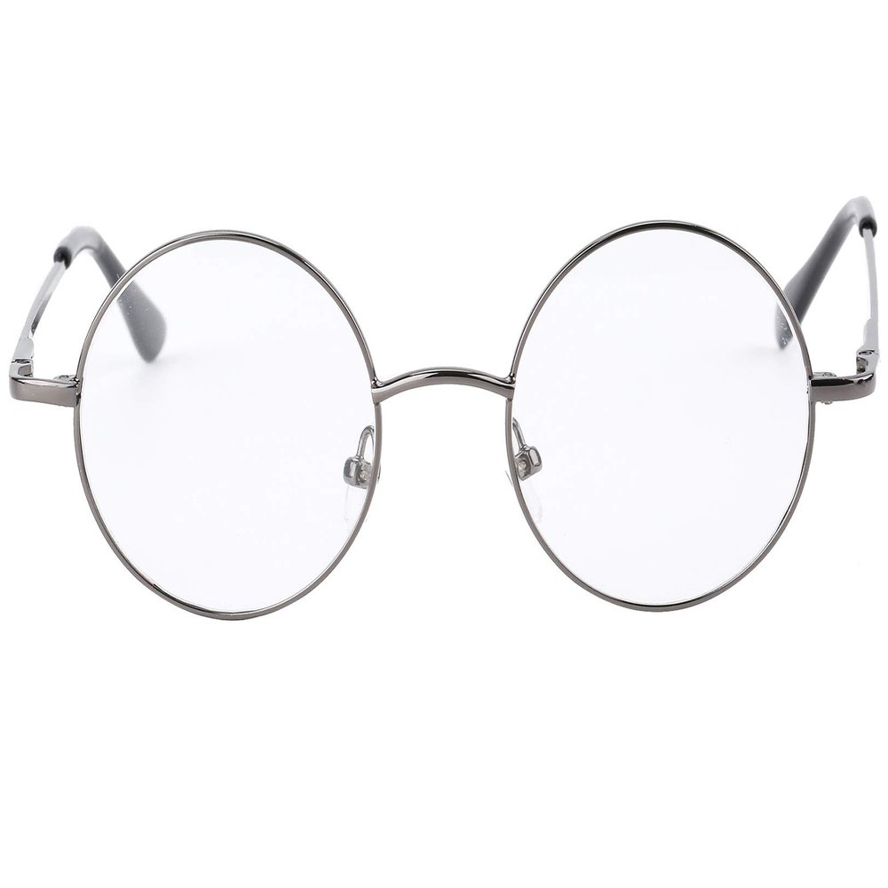 Agstum Round Retro Metal Optical Grade Glasses Frame Clear Lens Eyeglasses with Spring Hinge (Grey, Large Size / 49)