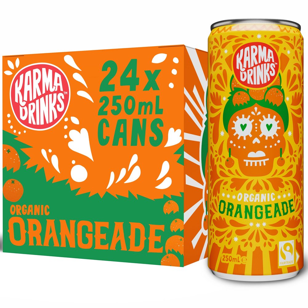 Karma Drinks Orangeade - 24 x 250ml Cans - Natural Fizzy Soft Drinks, Fairtrade, Organic & Vegan Fizzy