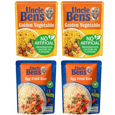 Uncle Bens Golden Vegetable Rice & Egg Fried Rice 4 x 250g Microwave Rice