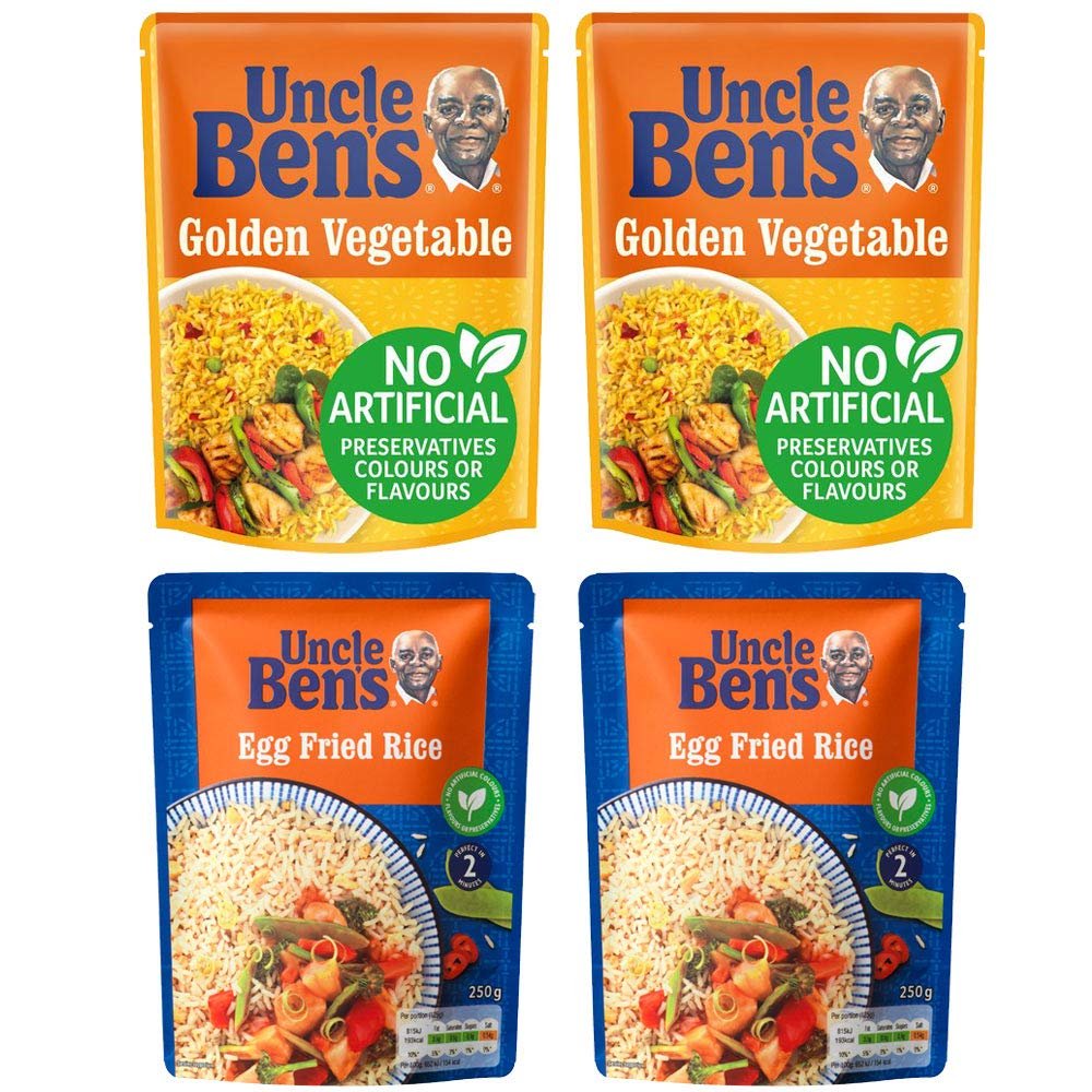 Uncle Bens Golden Vegetable Rice & Egg Fried Rice 4 x 250g Microwave Rice