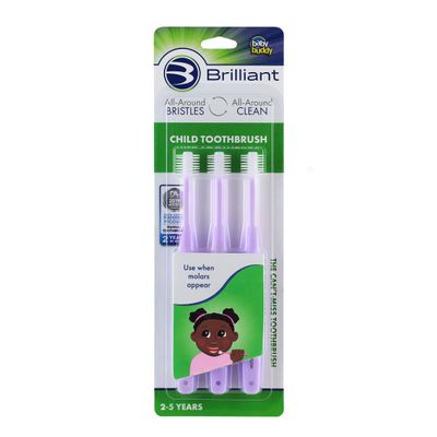 Brilliant Child Toothbrush by Baby Buddy, for Ages 2-5 Years, Round Head, Bristles Clean All-Around Mouth, Lilac, 3 Pack