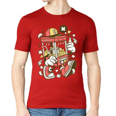 Cartoon Style Pop Corn Machine and Cola Drink Men's Crew Neck T-Shirt Small Red