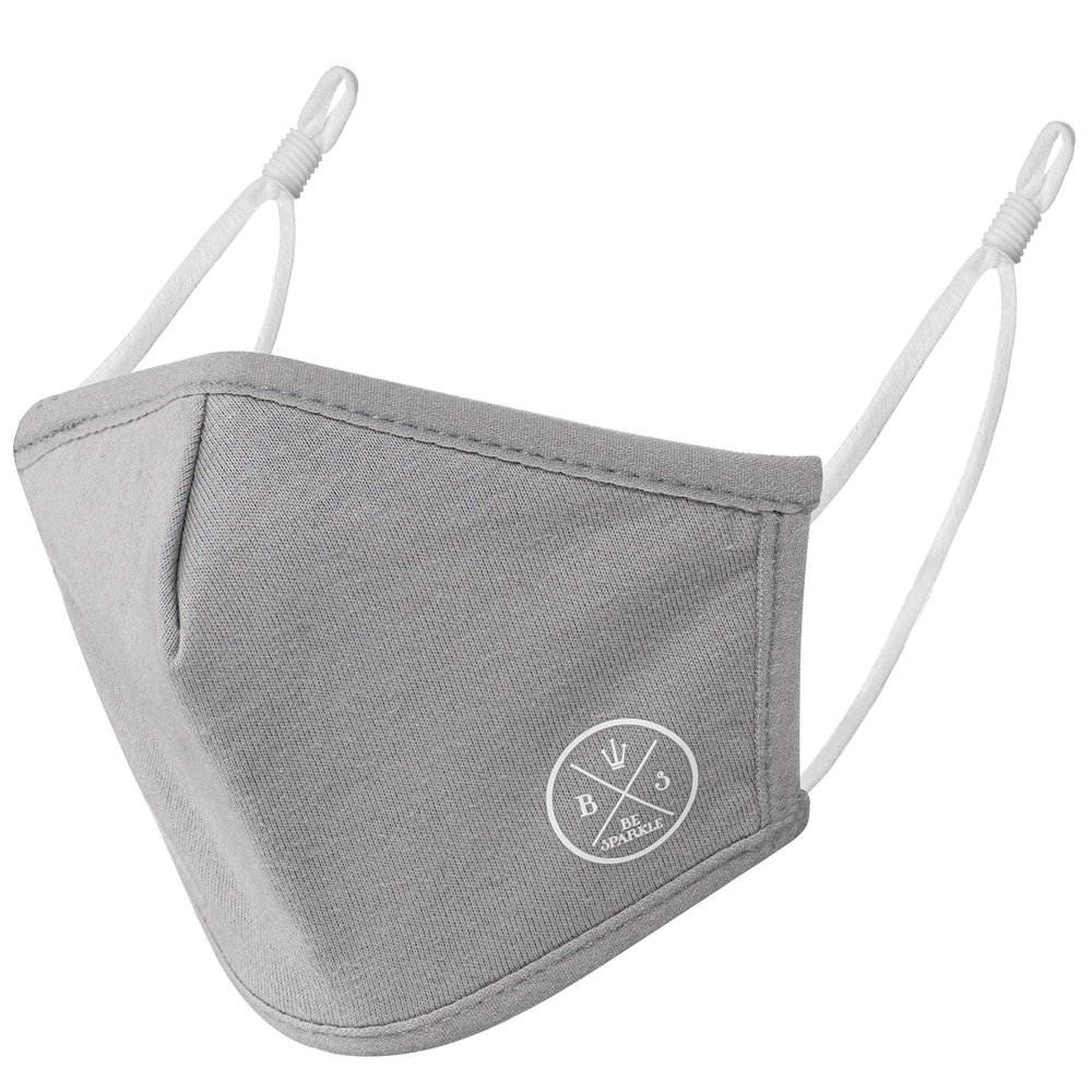 Be Sparkle Face Mask Triple Layered Breathable, Washable,Reusable and Comfortable Cotton masks with filter pocket and adjustable ear loops in Gray for Kids and Adults