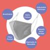 Be Sparkle Face Mask Triple Layered Breathable, Washable,Reusable and Comfortable Cotton masks with filter pocket and adjustable ear loops in Gray for Kids and Adults view 2