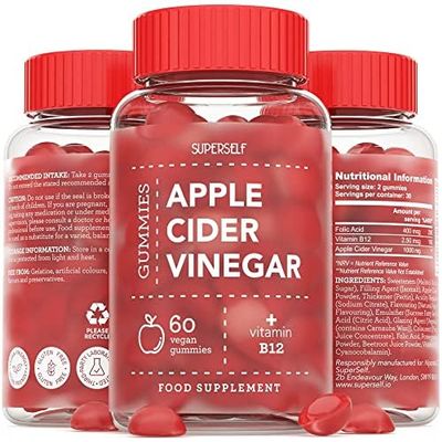 Apple Cider Vinegar Gummies 1000mg - High Strength Enhanced with Vitamin B12, Folic Acid & Natural Juices - 500mg per Apple Cider Vinegar Gummy - 60 Vegan ACV Gummies That Work Fast