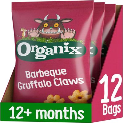 Organix Barbeque Gruffalo Claws Toddler Snack Corn Puffs 12+ Months Multipack, 4 x 15 g Bags Per Pack (3 Packs Total)