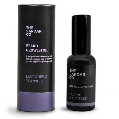 THE SARDAR CO Beard Growth Oil with Caffeine Lavender & Tea Tree Deep Hydration & Conditioning Organic Argan & Jojoba for Growth, Softness & Nourishment 30ml