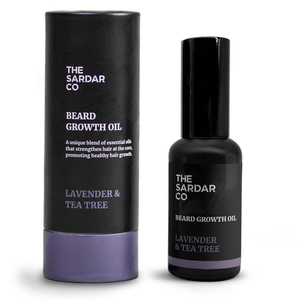 THE SARDAR CO Beard Growth Oil with Caffeine  Lavender & Tea Tree  Deep Hydration & Conditioning  Organic Argan & Jojoba for Growth, Softness & Nourishment  30ml