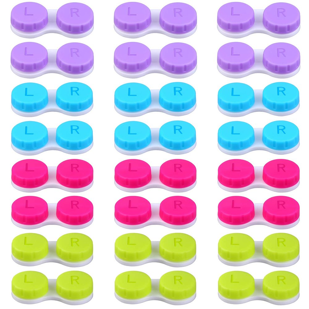 Elcoho 24 Pack Contact Lens Cases Contact Lens Holder Box Left/Right Eyes Contact Lens Container, 4 Colors
