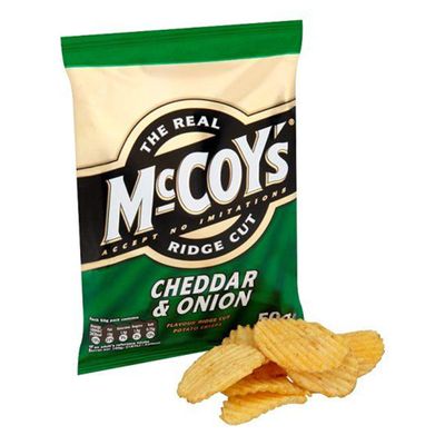 Mccoys Ridge Cut Cheddar & Onion Flavour Potato Crisps 50g (Pack of 36) - BBE 18/07/2020