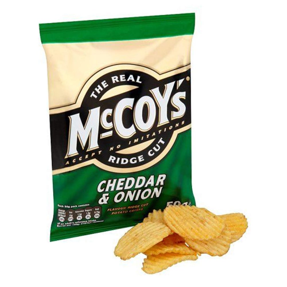 Mccoys Ridge Cut Cheddar & Onion Flavour Potato Crisps 50g (Pack of 36) - BBE 18/07/2020