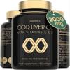 Cod Liver Oil Capsules High Strength 2000mg - Rich in EPA DHA Omega 3 & Vitamins D and A - 60 Softgel Tablets - 1000mg Arctic Cod Liver Oil per Capsule - Odourless & Burp-Free Fish Oil - UK Made view 1