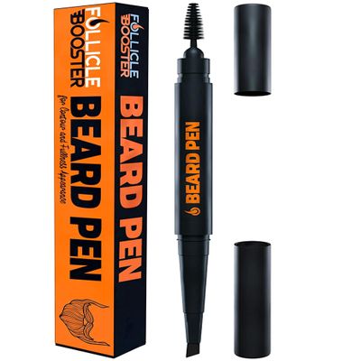 Beard Pen Filler for Men - Barber Styling Grooming Pencil with Brush - Waterproof Proof, Sweat Proof, Long Lasting Solution with Natural Finish - Cover Beard and Scalp Patches - Black 1 Pack