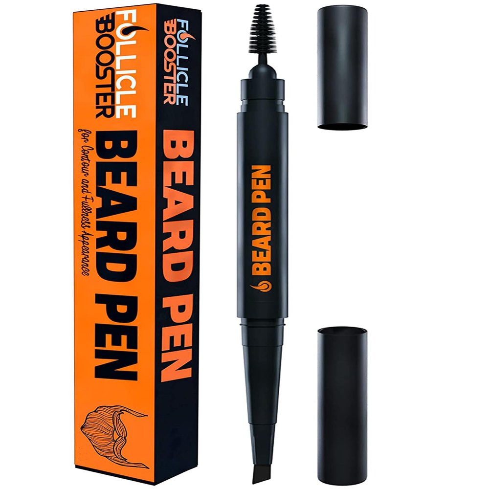 Beard Pen Filler for Men - Barber Styling Grooming Pencil with Brush - Waterproof Proof, Sweat Proof, Long Lasting Solution with Natural Finish - Cover Beard and Scalp Patches - Black 1 Pack