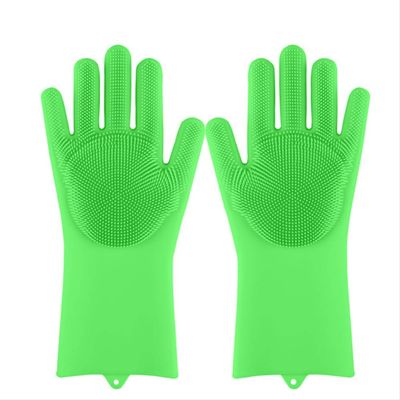 Magic Dishwashing Gloves Reusable Silicone Dish Gloves with Sponge Scrubbers for Kitchen Bathroom Cleaning Pet Hair Care Car 1 Pair Green