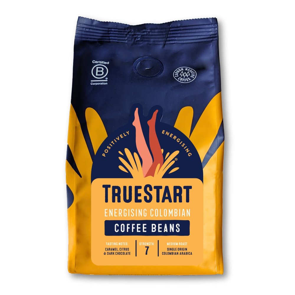 TrueStart Coffee Beans Smooth Energising Colombian 200g  Mycotoxin-Free Ground Coffee, Smooth & Sweet Medium Roast Fresh Espresso Beans, Single Origin Columbian Arabica Ideal for Espresso Lovers