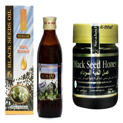 Black Seed Oil Pure Cold Pressed 125ml - X1 Black Seed Honey 250g. Kalawanji