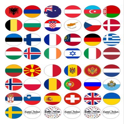 48 Eurovision Flags Iced Icing CupCake Toppers Cake