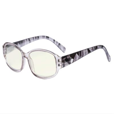 Eyekepper Small Lens Blue Light Filter Glasses Women - Anti Digital Glare UV Ray Computer Readers with Yellow Filter Lens Pattern Arms - Grey +0.50