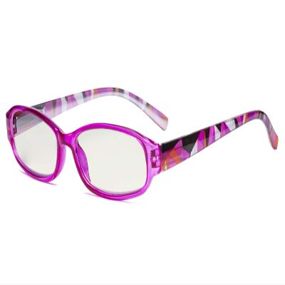 Eyekepper Small Lens Blue Light Filter Glasses Women - Anti Digital Glare UV Ray Computer Readers with Yellow Filter Lens Pattern Arms - Purple +2.50