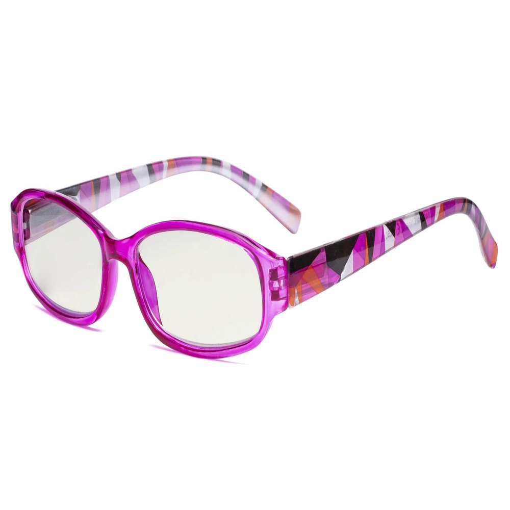 Eyekepper Small Lens Blue Light Filter Glasses Women - Anti Digital Glare UV Ray Computer Readers with Yellow Filter Lens Pattern Arms - Purple +2.50