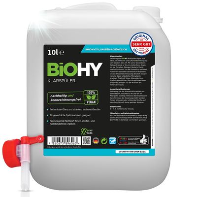 BiOHY Rinse Aid (10l Canister) Discharge tap | Ecological high Concentrate | Suitable for All (Commercial) dishwashers, for Unbeatable Shine on Glasses | BIO-logically degradable (Klarspler)