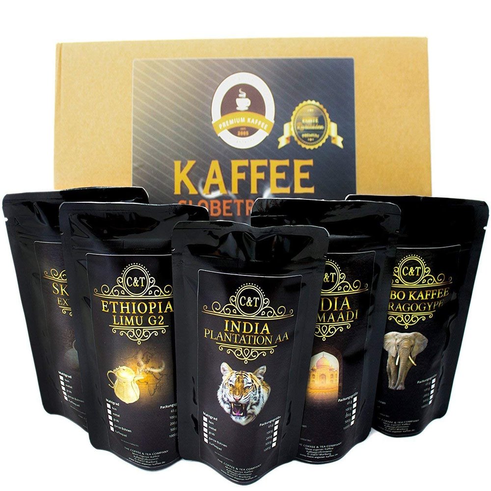 Kaffee Globetrotter - Genuine Raritten - Box (Ganze Behne) - 5 x 100g Raritten Spitzenkaffee - Werden Sie Zum Entdecker - Gift Set - Lnder Kaffee aus aller Welt - Kaffeebohnen im Gift Cardboard