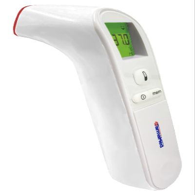FARMAMED Non Contact Infrared Thermometer, Forehead, Environment, Objects, 3 Colour Backlit Display, Suitable for Babies, Children and Adults