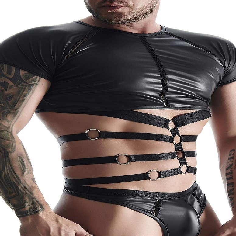 Regnes Fetish Planet Wetlook Men's Strappy T-Shirt, M, Black, 256 ml