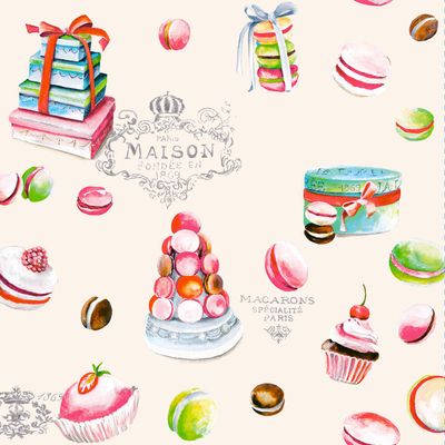 20 Napkins Treats in All Shapes Beige Cupcakes Dessert Vintage 33 x 33 cm