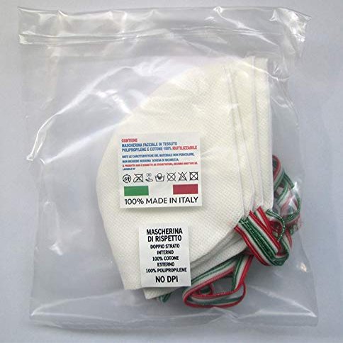 Mascherina di rispetto confezione 5pezzi (mascherina facciale in tessuto polipropilene e cotone riutilizzabile) (accessori)