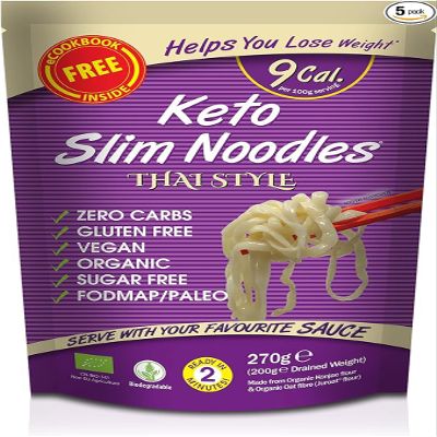 Eat Water Keto Slim Thai Style Shirataki Noodles (Pack of 5 x 270g) Organic Konjac Flour & Oats, Zero Carb, Low Calorie, Gluten, Fat & Sugar Free, Vegan High Fibre Ready to Eat, Paleo Diet Friendly