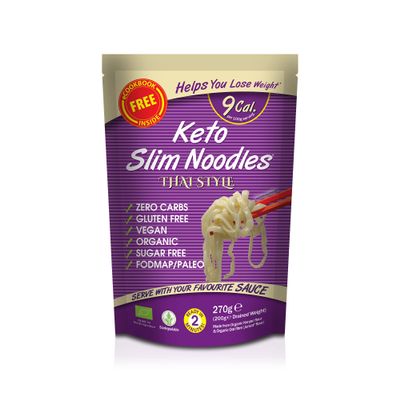 Eat Water Keto Slim Thai Style Shirataki Noodles (Pack of 1 x 270g) Organic Konjac Flour & Oats, Zero Carb, Low Calorie, Gluten, Fat & Sugar Free, Vegan High Fibre Ready to Eat, Paleo Diet Friendly