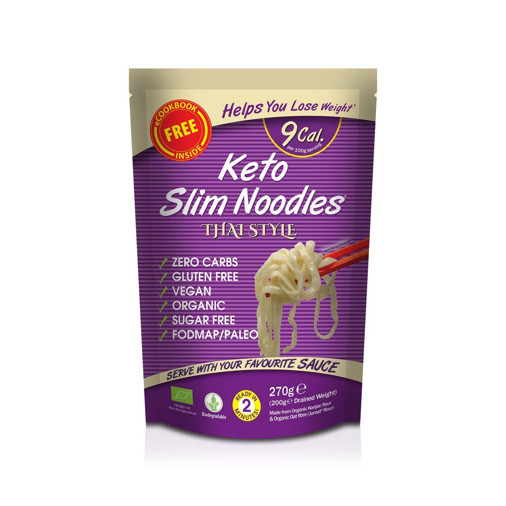 Eat Water Keto Slim Thai Style Shirataki Noodles (Pack of 1 x 270g) Organic Konjac Flour & Oats, Zero Carb, Low Calorie, Gluten, Fat & Sugar Free, Vegan High Fibre Ready to Eat, Paleo Diet Friendly