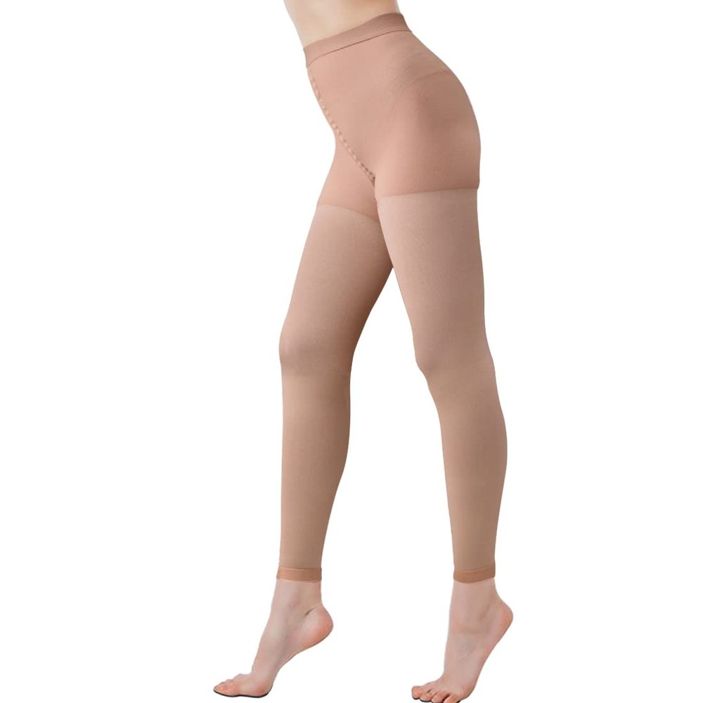 Medical Compression Pantyhose for Vericose Veins Edema Gradient Pressure, 20-30 mmHg Opaque Compression Stockings Graduated Support Hose for Women(Footless-Beige, Small)