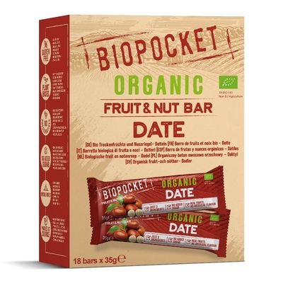 Biopocket Organic Fruit and Nut Bars, Date (18 x 35g)