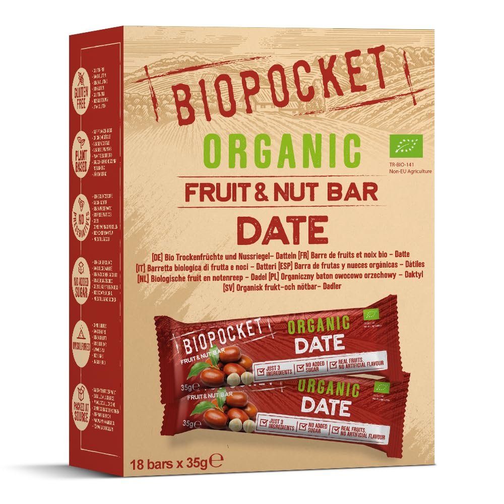 Biopocket Organic Fruit and Nut Bars, Date (18 x 35g)