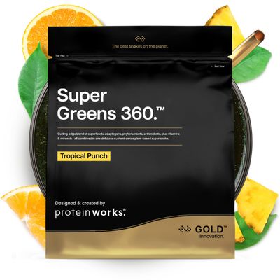 Protein Works | Super Greens 360 - Gold Innovation, Enhanced Greens Powder, 159 Health Benefits, Antioxidants, Superfoods, Adaptogens, Vegan, Tropical Punch, 20 Servings, 250g